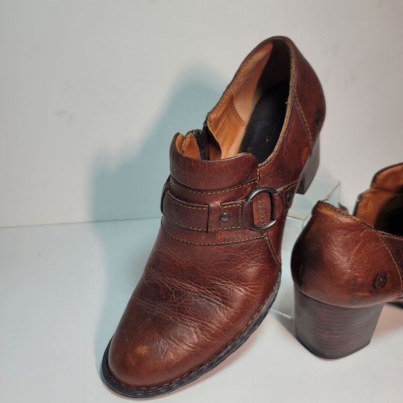 Born Women's Haddon Brown Leather Slip-On Low Ankle Block Heels Booties US 10 - Picture 8 of 13